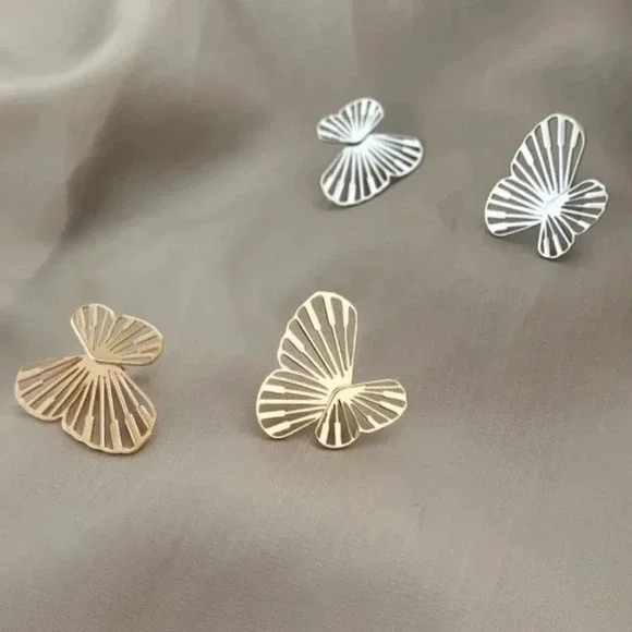 925 Sterling Silver Butterfly Wings Jacket Stud Earrings (Silver or Gold) - Picture 7 of 11